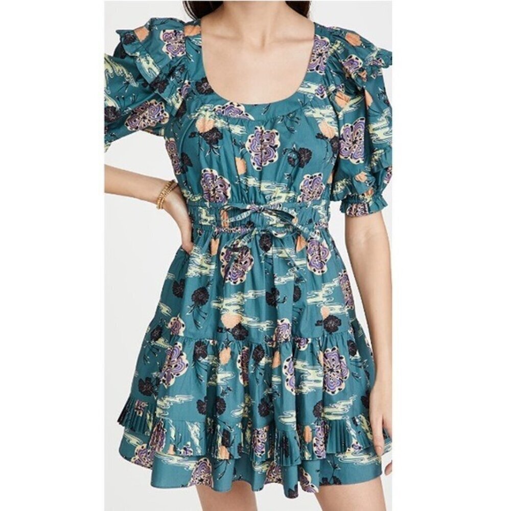 Ulla Johnson Naomi Puff Sleeve Mini Dress in River Teal Floral Size 4